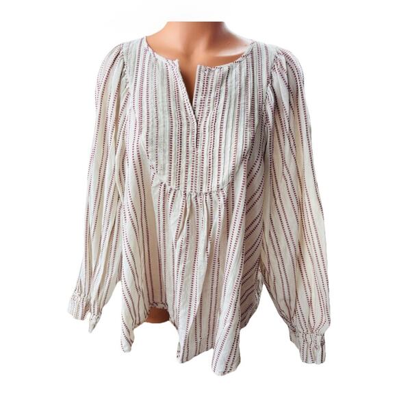 Elizabeth And James Cotton Peasant Top Size L Balloon Sleeve Blouson Hippie Ivor - Picture 1 of 7